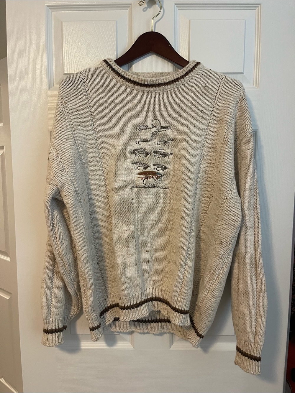 St. John's Bay Cream Crewneck Fly Fishing Sweater